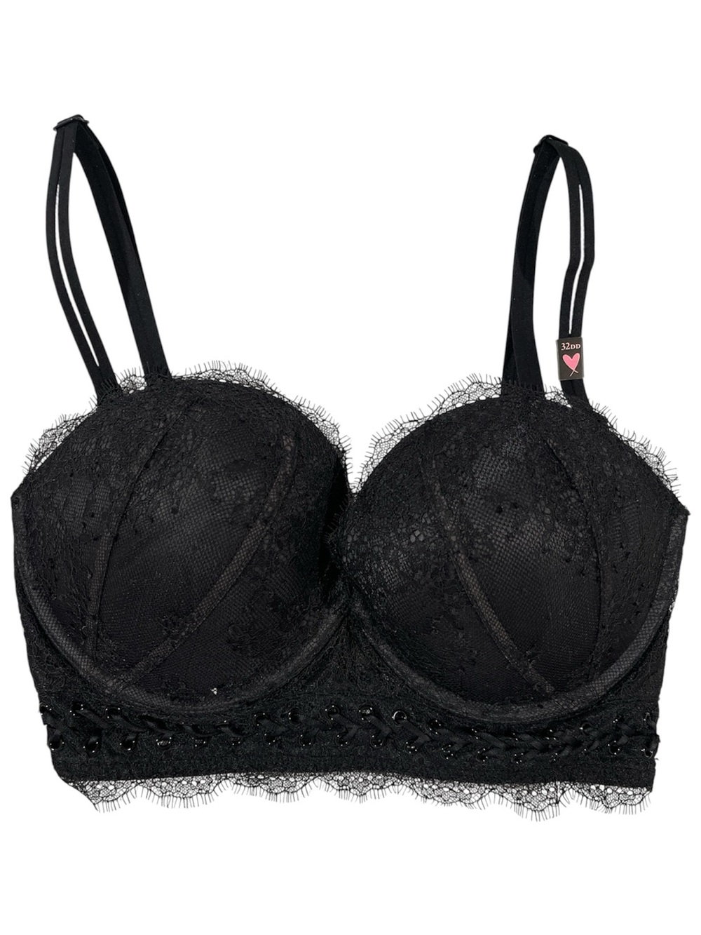 Victoria’s Secret Very Sexy Multi-Way Black Lace Longline Bustier Bra | 32DD | 🆕